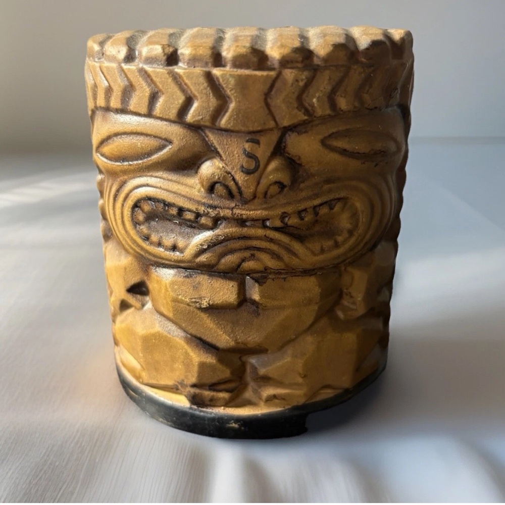 Vintage Mid Century Brown Tiki Salt Pepper Shaker Set Aloha Hawaii Luau